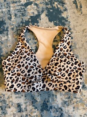 Ryderwear Leopard Print Sports Bra in Beige, Black & Brown